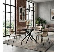 Ensemble table ronde MDF et 4 chaises PU beige pieds métal noir - ALTOBUY AMAEL - Ø120cm Noir
