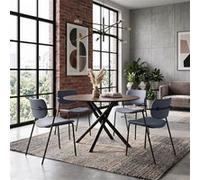 Ensemble table ronde MDF et 4 chaises PU gris bleuté pieds métal noir - ALTOBUY AMAEL - Ø120cm Noir