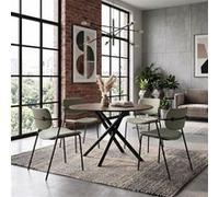 Ensemble table ronde MDF et 4 chaises PU vert pieds métal noir - AMAEL - Ø120cm