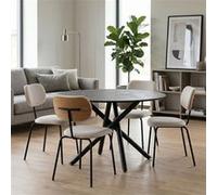 Ensemble table ronde MDF et 4 chaises tissu beige pieds métal noir - ALTOBUY AMAEL - Ø120cm Noir