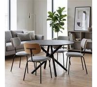 Ensemble table ronde MDF et 4 chaises tissu gris pieds métal noir - AMAEL - Ø120cm