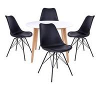 Ensemble Table Ronde Naturelle et Blanche + 4 Chaises Noires - GRAM - ALTOBUY Blanc G