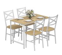 Ensemble table salle à manger avec 4 chaises - HOMCOM - 5 pièces - cadre en acier - 108 x 60 x 75 cm - bois naturel et blanc
