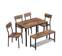Ensemble table style industriel plateau bois cadre acier, table + chaises + banquette pour cuisine salle à manger