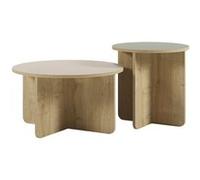 Ensemble tables basses Ø70 plateau beige et Ø50 plateau vert sauge pieds imitation bois - HESTIA - ALTOBUY Beige
