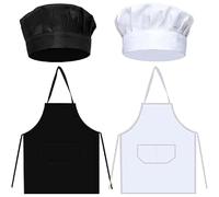 Ensemble tablier et toque de chef noir et blanc