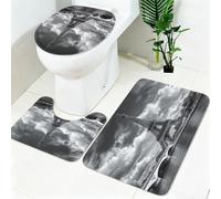 Ensemble Tapis Salle de Bain WC 3 Pièces Tour Eiffel à Paris Tissu Siège Toilette et Housse Couvercle WC Gris Tapis Antidérapant Doux Absorbant