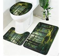 Ensemble Tapis Toilette 3 Pièces forêt de pins Antidérapant, Tapis de Bain, Tapis Siège WC, Lavable en Machine Vert Doux et Absorbant