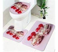 Ensemble Tapis WC 3 Pièces Bonbons et gâteaux d'amour Antidérapant, Absorbant et Doux ThèMe De La Saint-Valentin Tapis de Bain et Housse Couvercle Toilette pour Salle de Bain et WC