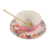 Ensemble Tasse à Café en Porcelaine Fine avec Soucoupe et Cuillère 200 | Style Européen Élégant, Ouverture Large, Bord Doux, Base Stable, Prise Confortable, pour Cappuccino, Jus, Petit-déjeuner