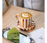 Ensemble tasse à café et sous-tasse en céramique rayé classique, tasse à eau de style nordique minimaliste rétro, usage bureau, tasse à latte, tasse à café, tasse à thé froid, convient pour thé du Moy