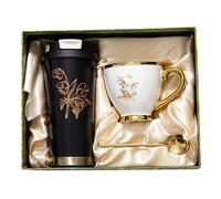 Ensemble tasse à café noire, tasse isotherme en acier inoxydable 316 avec et cuillère en céramique, cadeau idéal pour maman, épouse ou petite amie pour la fête des mères.