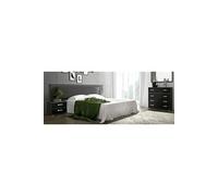 Ensemble tete de lit + 2 table de chevets + commode coloris chene Cendre, graphite --