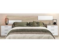 Ensemble tete de lit + 2 tables chevets coloris chene cambrian/blanc --