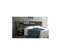 Ensemble tete de lit + 2 tables chevets coloris chene Cendre, Noir --