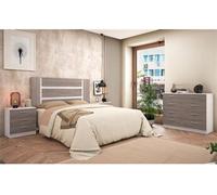 Ensemble tête de lit + 2 tables chevets + Commode coloris pin andersen, pin gris --