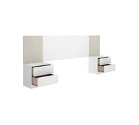 Ensemble Tête de lit + 2 Tables de nuit avec 2 Tiroirs - Blanc et bois - 258,6 x 34,2 x 106 cm