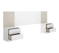 Ensemble Tête de lit + 2 Tables de nuit avec 2 Tiroirs - Blanc et bois - 258,6 x 34,2 x 106 cm Blanc G