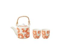 JOLIPA Ensemble théière et 2 tasses en céramique blanche à fleurs BLANC G