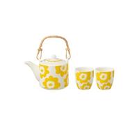 JOLIPA Ensemble théière et 2 tasses en céramique blanche à fleurs jaunes BLANC G