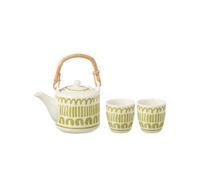 JOLIPA Ensemble théière et 2 tasses en céramique blanche à rayures vertes BLANC G