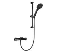Ensemble thermostatique pour douche - Colonne de douche murale - Protection anti-brûlure à 38 °C - Douchette à main avec 3 jets - Barre de coulissement réglable en hauteur - Support pivotant - Noir