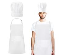 Ensemble toque de chef et tablier,Toque de Cuisinier et Tablier de Cuisine,réglable,Ensemble de tabliers de toque de cuisinier avec deux poches et toque de chef élastique pour la cuisine à la maison