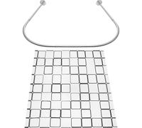 Ensemble tringle à rideau de douche - Tringle d'angle courbée en U - Acier inoxydable, extensible de 0,9 à 1,3 m - Avec rideau de douche en polyester 240 x 180 cm - Pour salle de bains et WC