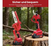 Ensemble tronçonneuse sans fil et cisaille à branches électrique AIORBER, 21V, avec 2 batteries, moteur sans balais, mini-tronçonneuse de 6 pouces, cisaille à branches avec écran LED, rouge