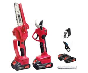 Ensemble tronçonneuse sans fil et cisaille éléctrique Zimilo : batteries 21V 2000mAh, moteur sans balais de 300W, mini-tronçonneuse de 15 cm (6 pouces) avec écran LED, idéale pour le jardin