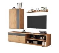 Ensemble TV mural 140/35/39 cm chêne et noir en panneaux avec étagères