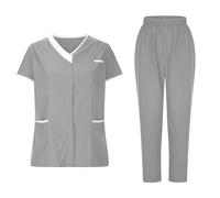 Ensemble Uniformes Unisexe MéDical Blouse Col en V Haut Et Pantalon éLastique D'InfirmièRe Tenue Aide Soignante Professionnelle MéDical Blouse avec Poches