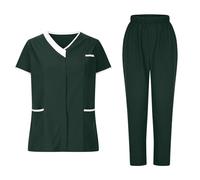 Ensemble Uniformes Unisexe MéDical Blouse Col en V Haut Et Pantalon éLastique D'InfirmièRe Tenue Aide Soignante Professionnelle MéDical Blouse avec Poches
