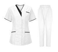 Ensemble Uniformes Unisexe MéDical Blouse Col en V Haut Et Pantalon éLastique D'InfirmièRe Tenue Aide Soignante Professionnelle MéDical Blouse avec Poches