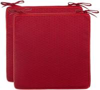 Ensemble Unyqoos® : 2 coussins de sol rouges, 40 x 40 x 4 cm, en polyester résistant à l'eau, avec un motif nid d'abeille, effet lotus anti-salissures, et avec des liens de fixation – pour une utilisa