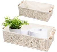 Ensemble Unyqoos® : 2 paniers de rangement tressés à la main, de style bohème, avec une structure en métal résistant à la rouille, une corde en coton élastique et une pochette en tissu. Dimensions : 3