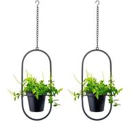 Ensemble Unyqoos® – 2 suspensions murales ovales en métal, pour intérieur et extérieur, en fer mat résistant à la rouille, avec chaîne, adaptées aux pots en terre de 12,7 cm de diamètre