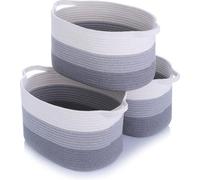 Ensemble Unyqoos® comprenant 3 paniers de rangement en corde de coton, taille XL, tressés, de grande dimension (38 x 24 x 23 cm), de couleur grise, idéal pour organiser la salle de bain et la chambre 