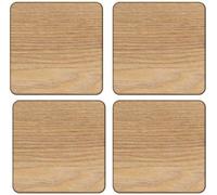Ensemble Unyqoos® comprenant 4 sous-verres en placage de chêne, de 10,5 x 10,5 cm, avec des patins antidérapants souples, protégeant les surfaces des tables