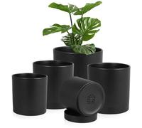 Ensemble Unyqoos® comprenant 5 pots de fleurs en polypropylène, avec soucoupes, de différentes tailles – système d'auto-arrosage, résistant aux UV, design scandinave, pour intérieur et extérieur