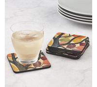 Ensemble Unyqoos® comprenant 6 sous-verres décoratifs – en MDF avec dos en liège, motif de branches, dimensions 10,5 x 10,5 cm, résistants à la chaleur jusqu'à 100°C