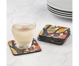 Ensemble Unyqoos® comprenant 6 sous-verres décoratifs – en MDF avec dos en liège, motif de branches, dimensions 10,5 x 10,5 cm, résistants à la chaleur jusqu'à 100°C