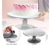 Ensemble Unyqoos® de 13 pièces pour tour plat à gâteau – Tour plat rotatif de 12 pouces, en alliage d'aluminium, comprenant 2 spatules, 3 peignes à lissage, 4 bases pour gâteaux et 3 bases avec 9 supp