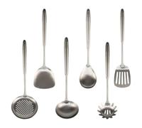 Ensemble Ustensiles de Cuisine 6 Pièces en Acier Inoxydable 304, Spatule à Wok, Louche à Soupe, Écumoire, Spatule à Fentes, Grande Cuillère de Service, Serveur de Pâtes, Ustensiles Métal Ergonomiques