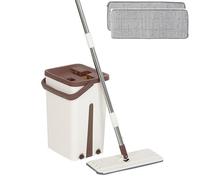 Ensemble Vadrouille Seau et Plancher Balai, Willonin® Lavage à la main Libre, Balai Plat à tête pivotante 360° avec 2 Tampons