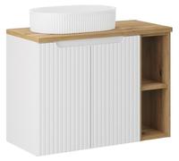Ensemble VANO blanc 80cm : meubles sous vasque à placards avec niches visibles + plan pour vasque + vasque à poser rainurées