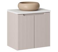 Ensemble VANO cachemire et blanc 60cm : meuble sous vasque à placards + plan pour vasque + vasque à poser marron cappuccino