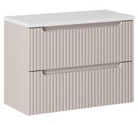 Ensemble VANO cachemire et blanc 80cm : meuble sous vasque à tiroirs rainuré verticalement + plan pour vasque blanc mat