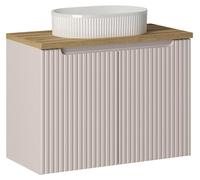 Ensemble VANO cachemire et chêne 80cm : meuble sous vasque à placards + plan pour vasque + vasque à poser rainurée blanche