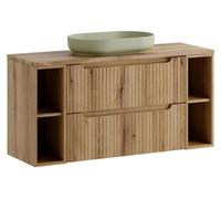 Ensemble VANO chêne clair 120cm : meubles sous vasque à tiroirs avec niches visibles + plan pour vasque + vasque à poser ovale